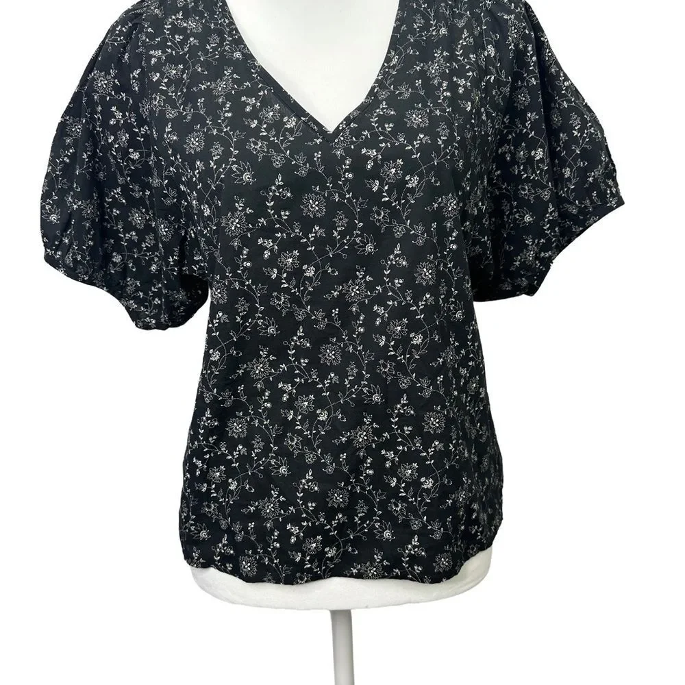 Madewell Black and White Puff Sleeve Top Size XS
